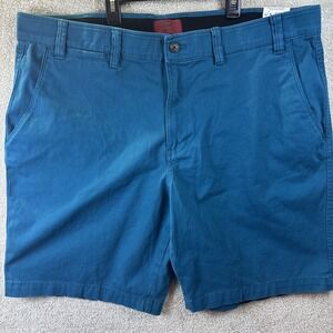 The Foundry Chino Shorts Men's 46 Blue Flex Flat Front Stretch Deep Lagoon NEW